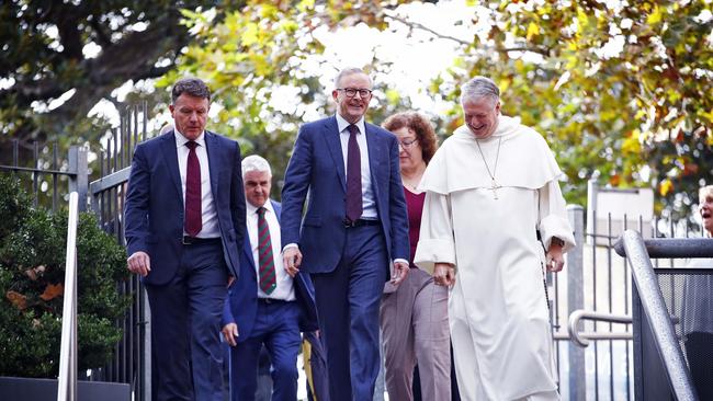 Anthony Albanese with Archbishop Anthony Fisher, who would not say which way he was voting. Picture: Sam Ruttyn