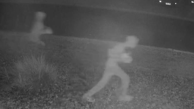 Youths caught on camera snatching and smashing support worker's garden decorations. Image: Supplied