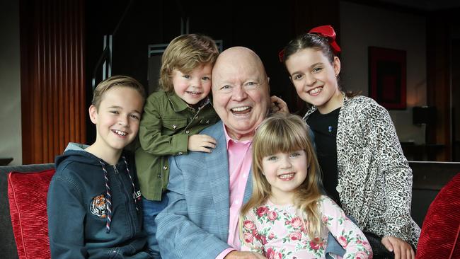 Bert Newton celebrating his 80th birthday with grandchildren Sam 10, Monty 2, Lola 6 and Eva 9. Picture: David Caird