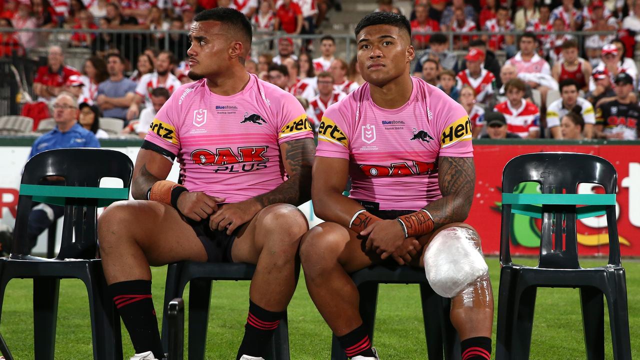 Brian To’o, right, is facing four to six weeks on the sideline with a knee injury. Picture: Jason McCawley/Getty Images