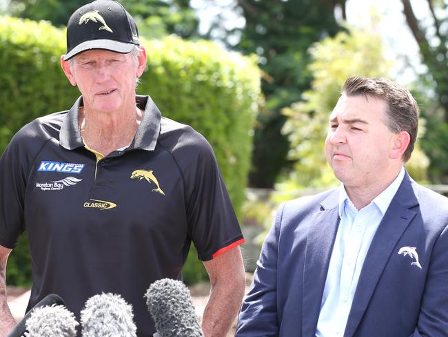 L to R, Wayne Bennett, Head coach and chief executive Terry Reader from the Dolphins, at the clubs Foundation Membership Launch  at Mt Coot-Tha, Wednesday 16th March 2022 - Photo Steve Pohlner