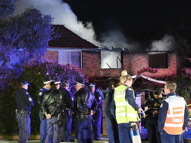 A fire ripped through the house on Moona Rd in Kirrawee. Picture: Gordon McComiskie