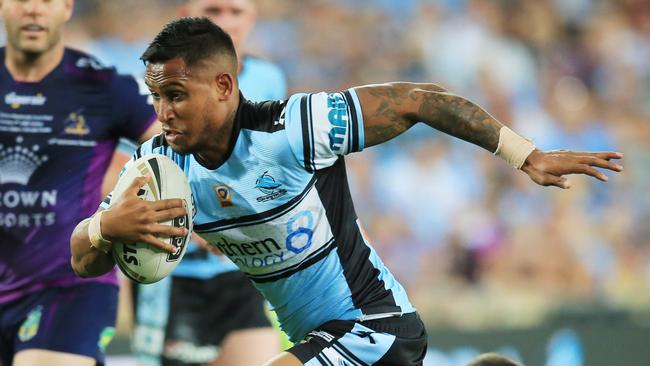 Ben Barba of the Sharks goes over to score during the Cronulla Sharks v Melbourne Storm NRL Grand Final at ANZ Stadium, Sydney Olympic Park, pic Mark Evans