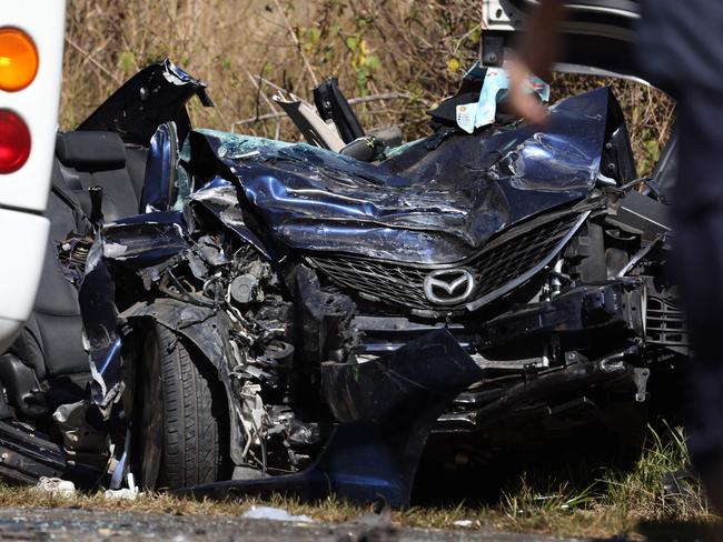 A 23-year-old Cedar Grove woman was cut out of the car and flown to hospital following a crash with a mini bus on Mundoolun Rd, Mundoolun. Picture: Peter Wallis