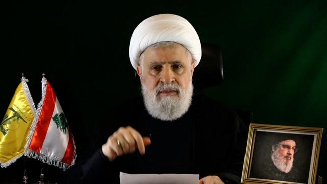 Naim Qassem makes a video address. Picture: AFP.