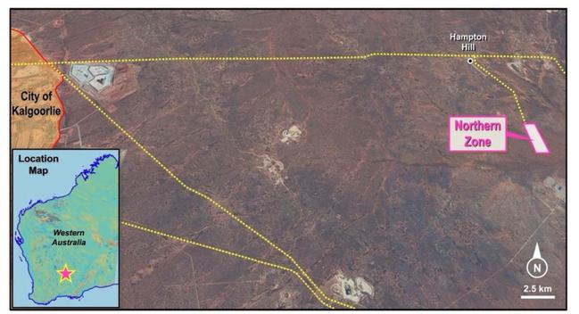 Northern Zone project map showing proximity to the Kalgoorlie Super Pit. Pic via DEG