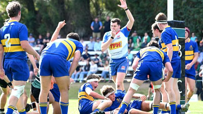 Toowoomba Grammar School try last weekend. Saturday August 5, 2023. Picture, John Gass