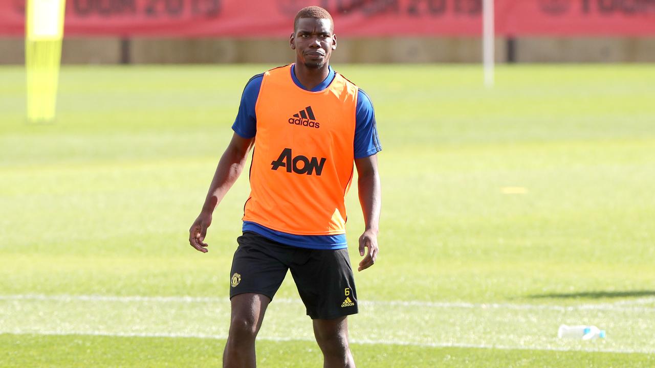 Paul Pogba training with Manchester United at Perth’s WACA Ground. Picture: AAP