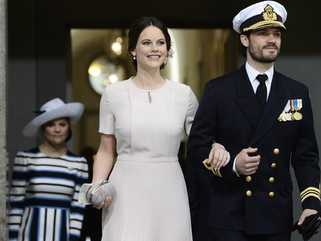 Sweden's Princess Sofia and Prince Carl Philip are self-isolating after testing positive for coronavirus. Picture: AFP