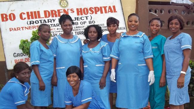 A group of nurses outside Bo Children's Hospital.