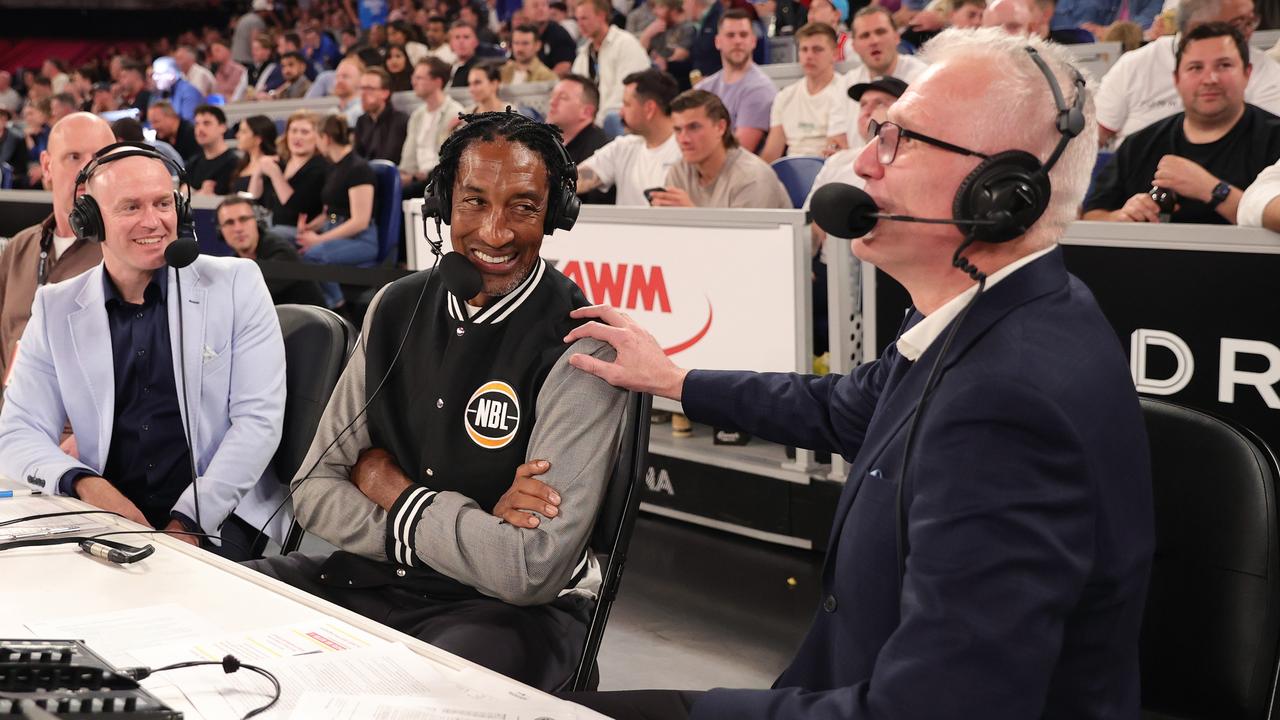 Gaze couldn’t keep his hands off Pippen. (Photo by Kelly Defina/Getty Images)