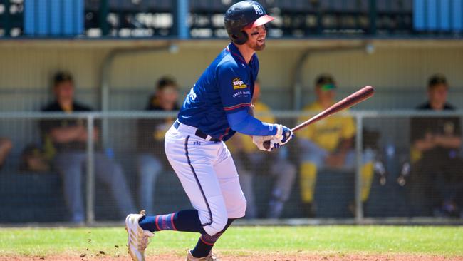 Australian international outfielder Aaron Whitefield has helped Adelaide Giants top the ABL’s southwest conference. Picture: Ryan Schembri/SMP Images/Baseball Australia