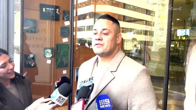 Jarryd Hayne tears up outside court after charges were dropped