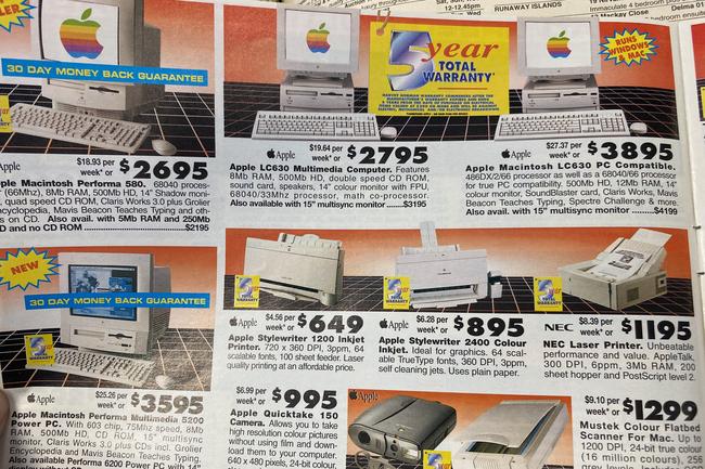 Apple Computers’ mid-1990s output was not well regarded, particularly by 1995, just a year before the return of Steve Jobs. Advertisements in the Gold Coast Bulletin, August 1995. Gold Coast History.