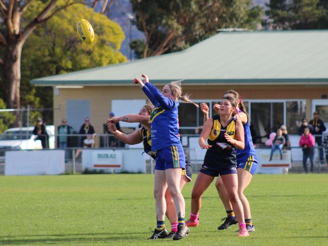 SFLW Community League - Action from Sorell v St Virgils during the annual Pink Sock-Carolyn Birch Memorial Match. Picture: Jake Garland