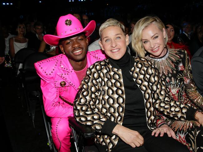 Ellen DeGeneres and Portia de Rossi with rapper Lil Nas X. Picture: Getty Images