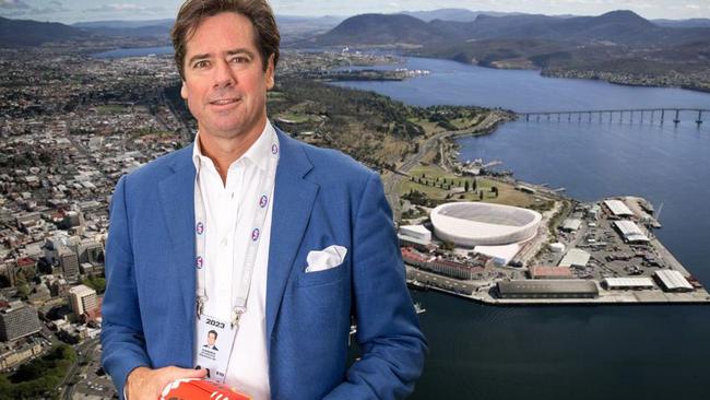 AFL chief executive Gillon McLachlan, Hobart stadium at Macquarie Point.