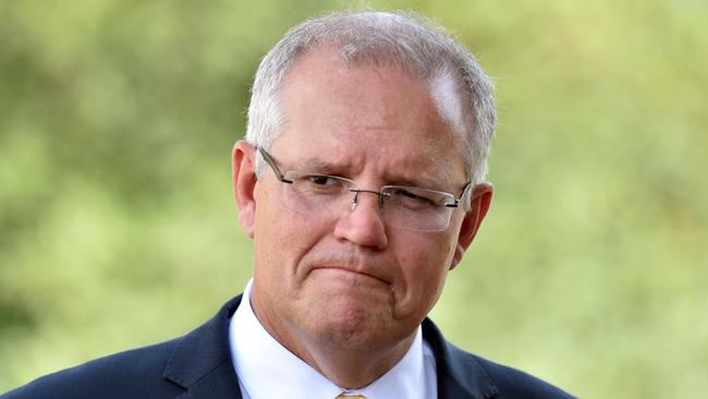 Prime Minister Scott Morrison at an Australia Day Citizenship Ceremony and Flag Raising event in Canberra, on Saturday. Picture: AAP