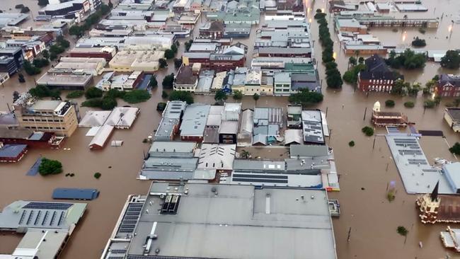 An aerial image of Lismore in northern NSW shows extensive flooding as the region experiences the worst floods in a century. Picture: NCA NewsWire