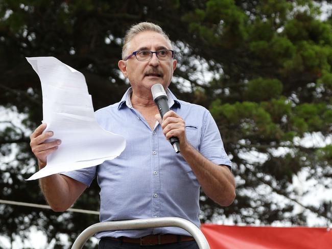 Protesters gather in Carey Park against the second casino. Eddy Sarroff speaks. Picture: Tertius Pickard.