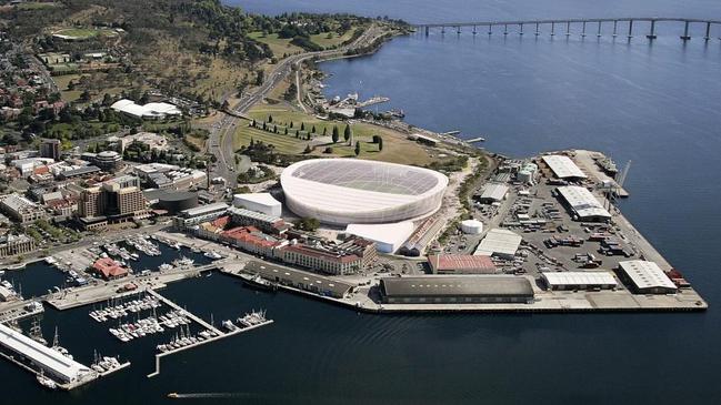 Artist impression of Hobart's proposed AFL stadium at Macquarie Point.