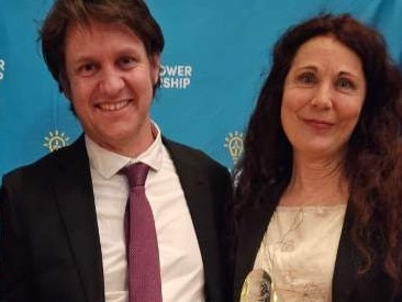 Mayor of Tweed Shire Chris Cherry (right) is congratulated on her award by broadcaster and environmental advocate Craig Reucassel and Tweed Shire Council Director Sustainable Communities and Environment Naomi Searle.