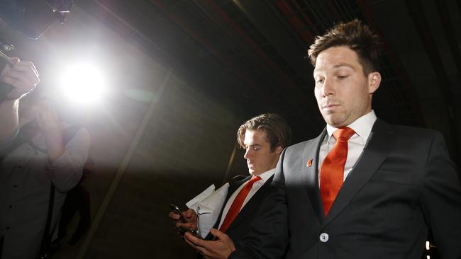 Toby Greene leaves the AFL Tribunal Hearing at AFL House.