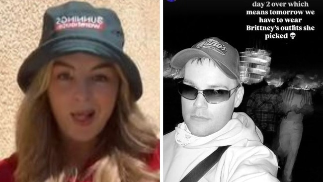 Brittney Saunders and Matt Hey dressed up as Bunnings employees for Coachella. Picture: Instagram/Brittney Saunders