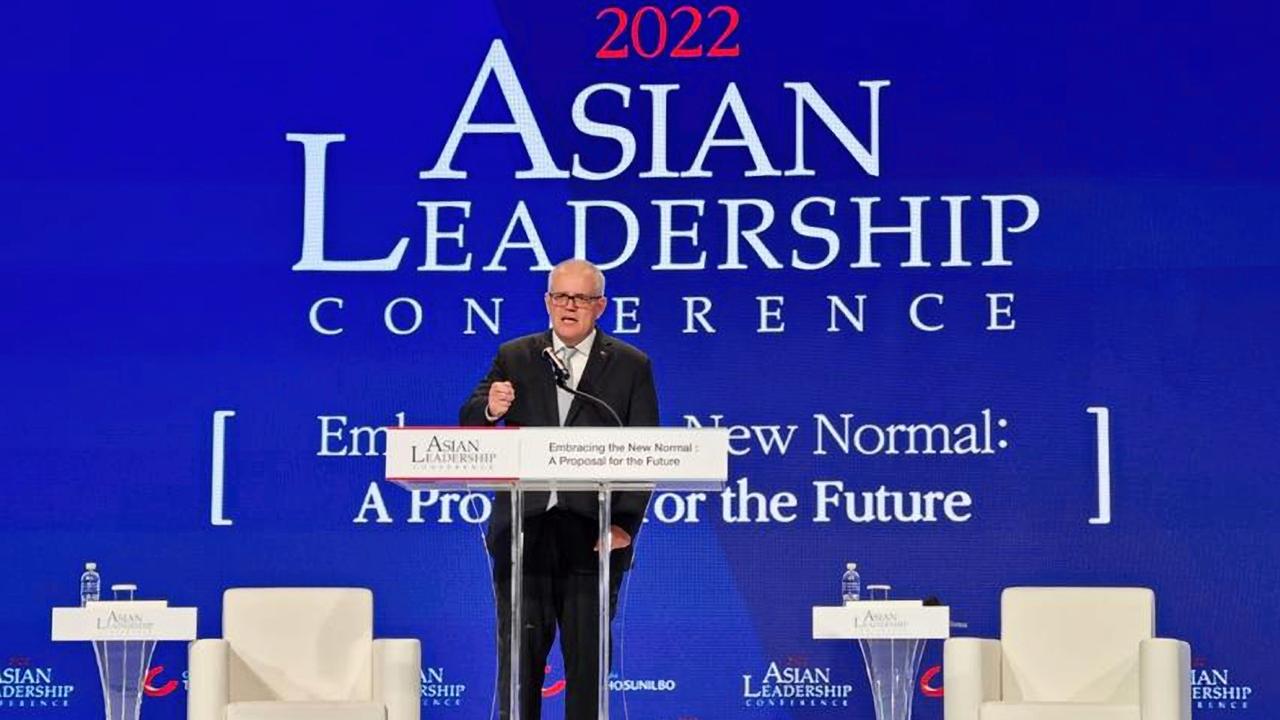 Former Australian Prime Minister Scott Morrison speaking to the Asian Leadership Conference in Seoul. Picture: Supplied