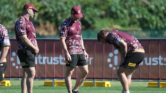 McGuire had a collision with Billy Slater during an opposed session. Pic: Peter Wallis