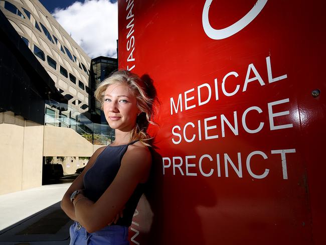 Kate Andrewartha, 23, of Taroona, outside the Menzies Institute for Medical Research, who dreams of becoming a physiotherapist - but it requires moving interstate. Picture: SAM ROSEWARNE