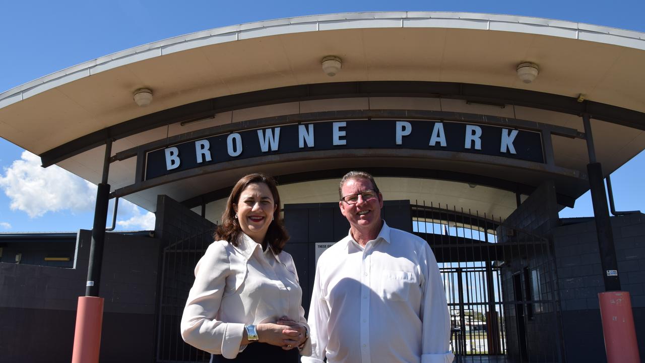 Queensland Premier Anastasia Palaszczuk and Member for Rockhampton Barry O'Rourke at Browne Park.