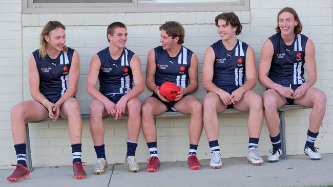 A handful of Geelong Falcons boys have been dominating for Vic Country in the under-18 national championships. Pictured from left : Olly Northam , Ted Clohesy , Jhye Clark , Oscar Murdoch and Will Parkinson . Picture: Mark Wilson