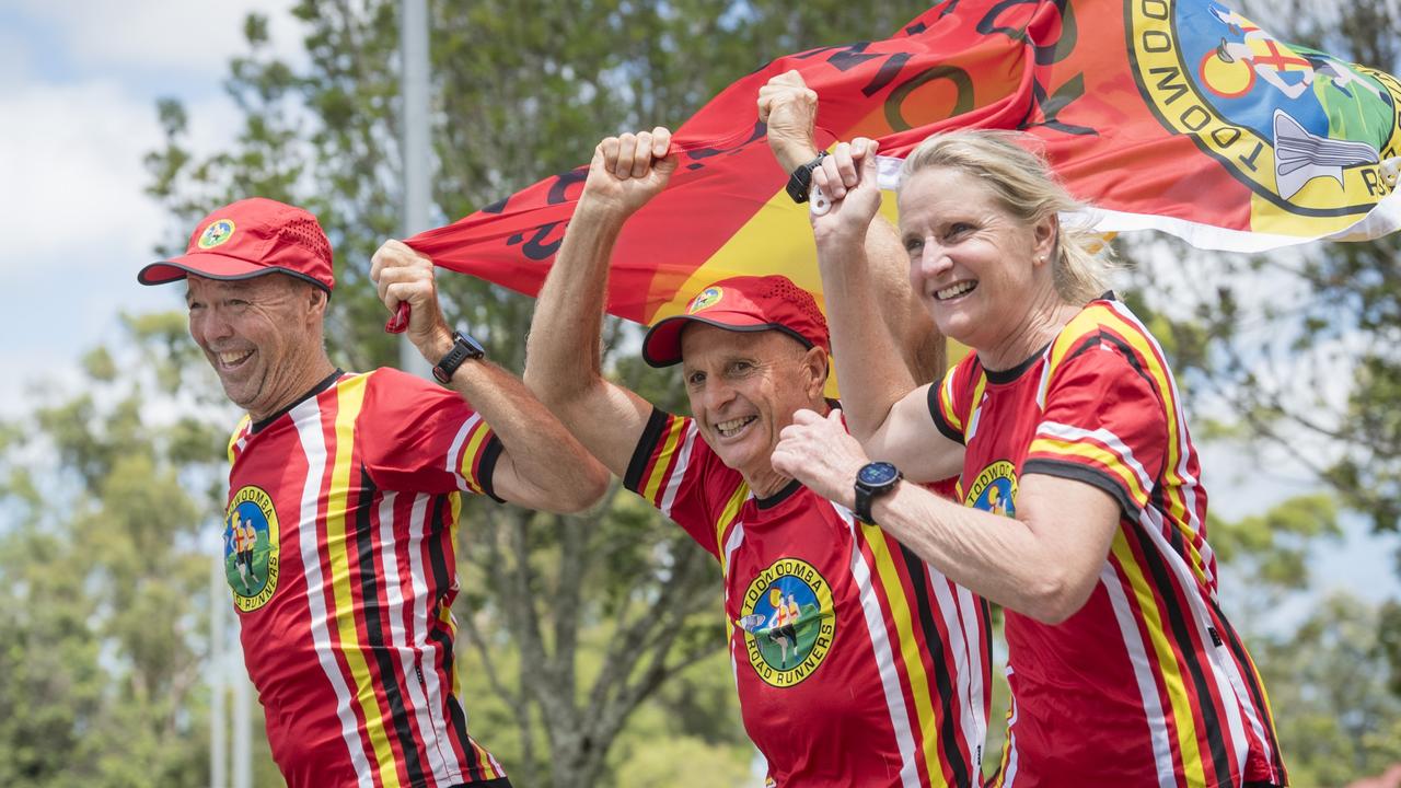 Toowoomba Road Runners members (from left) Peter Williams, Mark Galley and Jackie Amos are excited for the Toowoomba Marathon. Picture: Kevin Farmer