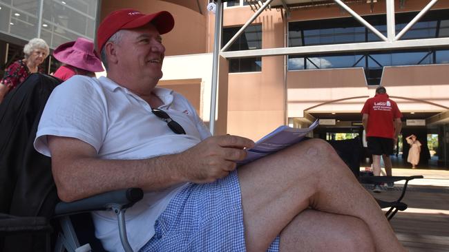 Education Minister Mark Monaghan at the Darwin Entertainment Centre which was trickling with Territorians left to lodge their votes. Picture: Harry Brill