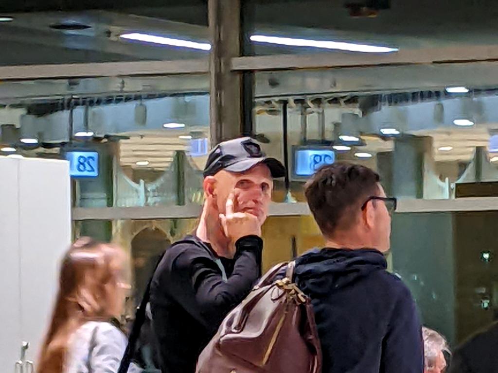 Nick "The Knife" Forbes pictured at the Brisbane Domestic airport before boarding a flight to Darwin with his lawyer Michael Gatenby. Picture: David Clark