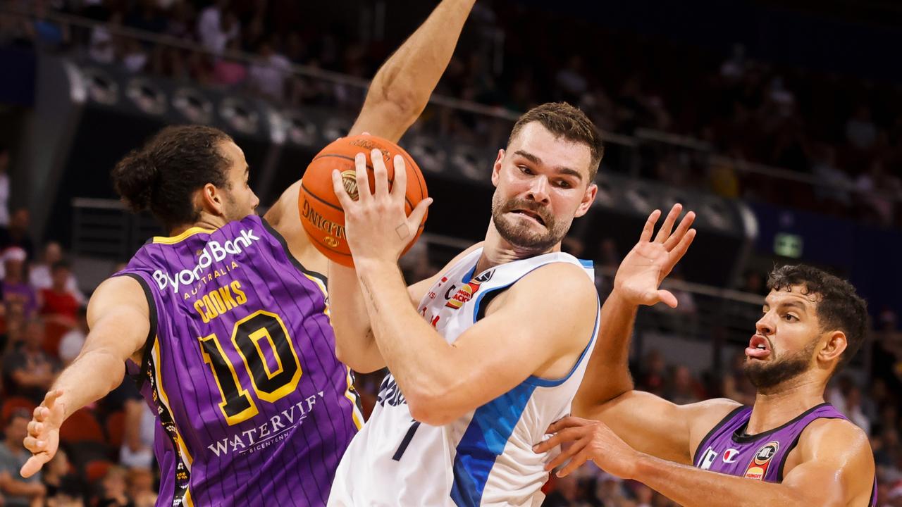 Isaac Humphries dominated the paint with 16 points and six blocks. Picture: Jenny Evans/Getty Images