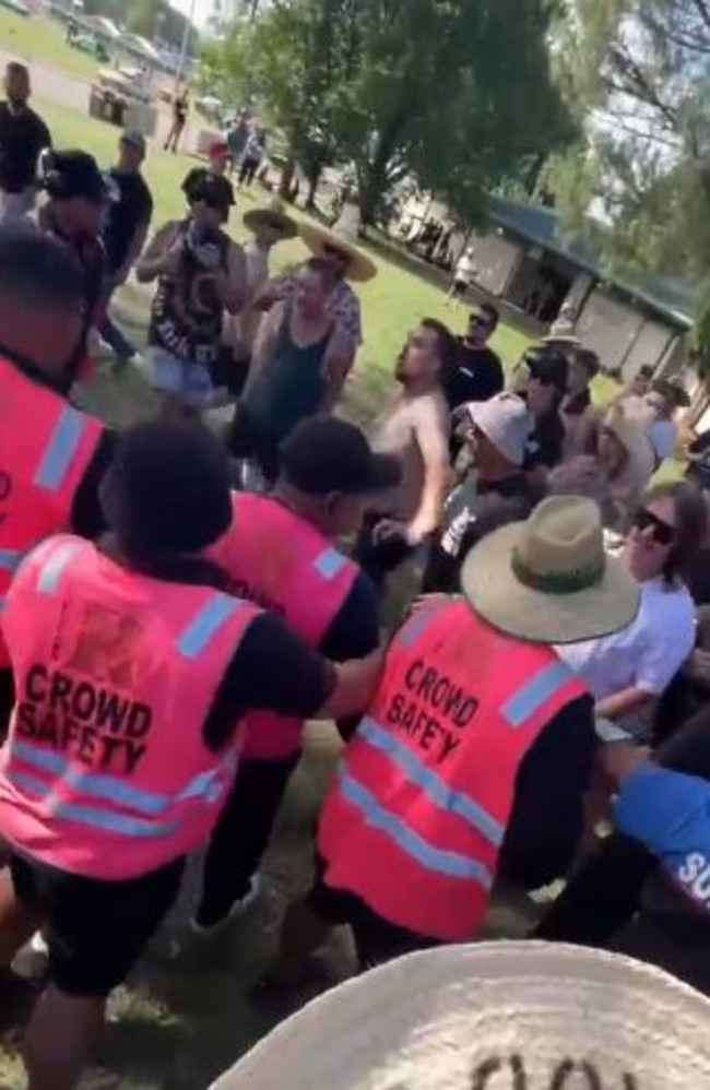 A huge fight broke out between crowd safety officers and attendees. Picture: YouTube / @Bill Jovo79