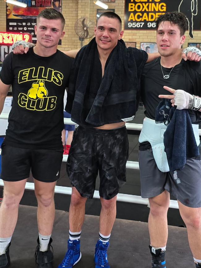 Mitch Leek (L) after sparring with Tim Tszyu in Sydney. Picture: Supplied
