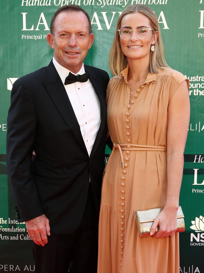 Tony Abbott and daughter Frances Abbott on the red carpet. Picture: Don Arnold