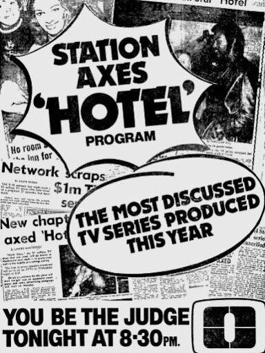 1977: A print advertisement from ATV-0 to promote its disastrous program Hotel. Picture: Supplied