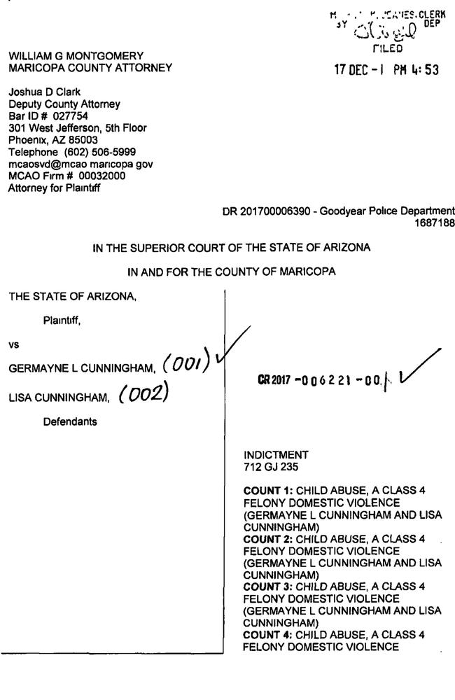 Lisa Cunningham’s indictment. Picture: Maricopa Police Department