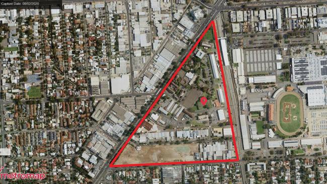 A highlighted area encompassing the Keswick Barracks and old Le Cornu site on Anzac Highway. Picture: Metromap