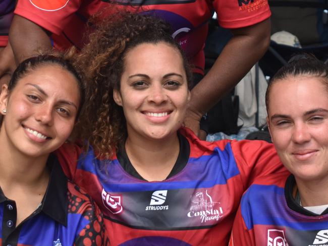 Montaya Hudson, Pia Power, and Emma Williams at the Mackay Indigenous Rugby League Carnival. Picture: Mitch Bourke