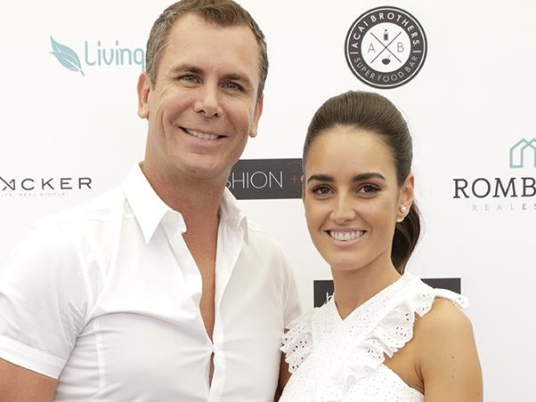 Wayne Carey and Jessica Paulke  arrive at the Fashion Aid Twilight Beach Polo on February 16, 2018 in Melbourne, Australia.Picture: Supplied/Sam Tabone/HRPR