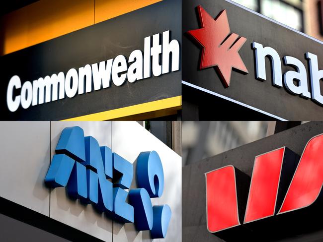 A composite image of signage of Australia's 'big four' banks ANZ, Westpac, the Commonwealth Bank (CBA) and the National Australia Bank (NAB) signage in Sydney, Saturday, May 5, 2018. (AAP Image/Joel Carrett) NO ARCHIVING