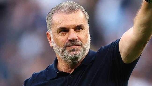 LONDON, ENGLAND - AUGUST 19: Ange Postecoglou, Manager of Tottenham Hotspur, acknowledges the fans after the Premier League match between Tottenham Hotspur and Manchester United at Tottenham Hotspur Stadium on August 19, 2023 in London, England. (Photo by Clive Rose/Getty Images)