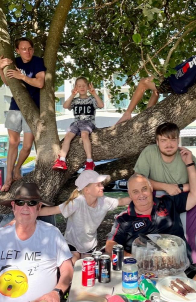 Greg Renford and Colin Matthews with grandchildren Joshua, Karlesha, Jacobie, Jacksen and Kayden Croucher for Father's Day 2023 at Cotton Tree.