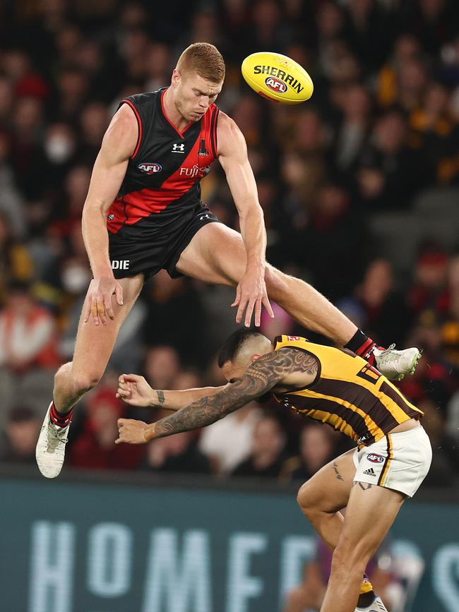 Peter Wright crashes into Jarman Impey. Picture: Michael Klein