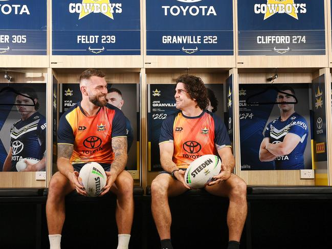 Kyle Feldt and Jake Granville will be commemorating their final home game with the North Queensland Cowboys with a lap of honour. Picture: Shae Beplate.